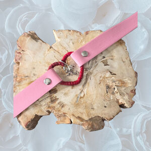 Pink Leather Heart Choker with Dragon Charm - Wrapped Red Collar - Goth
